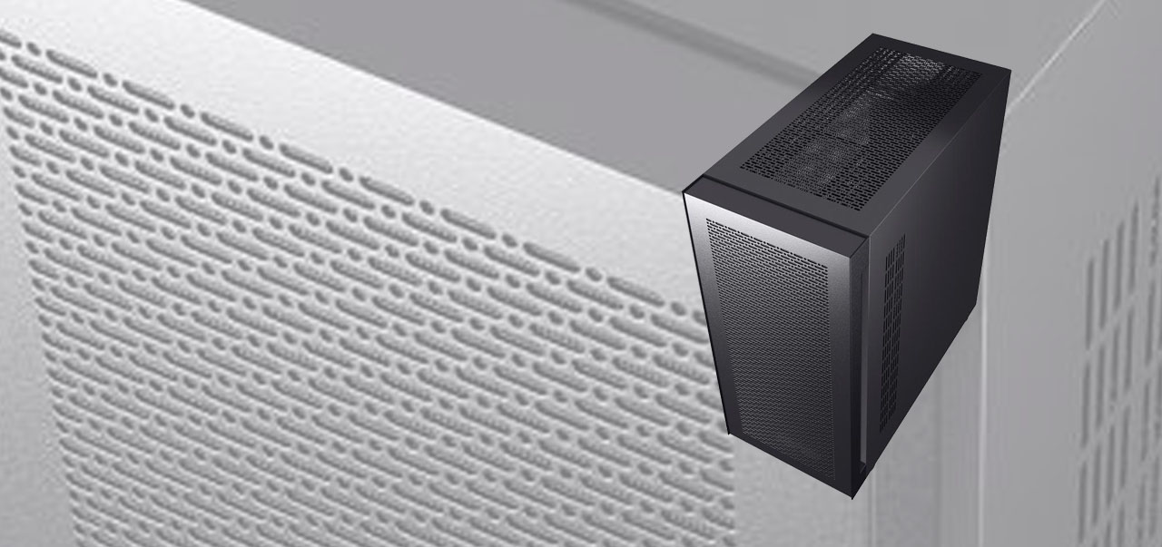 A black DIYPC IDX6 is facing slightly to the left to show the front, top and right side.